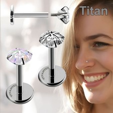 Titan G23 Labret Piercing Zirkonia Innengewinde Rund 2 3 4 5 mm Weiß Regenbogen