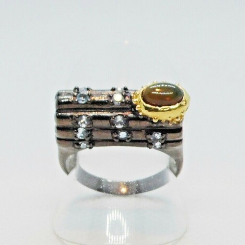 Schwarz opal blautopas ring - schwarz,