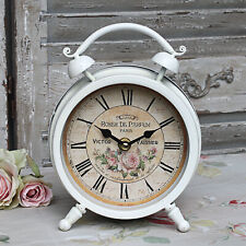 Vintage Rosen Tischuhr Metall Glas Weiß Landhausstil Kaminuhr Rund shabby Retro