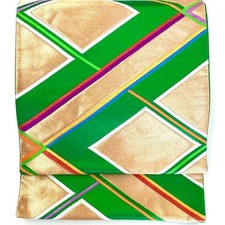 5260# Japanischer Vintage Fukuro Obi Gürtel Kimono Stoff Seide Traditionell Grün