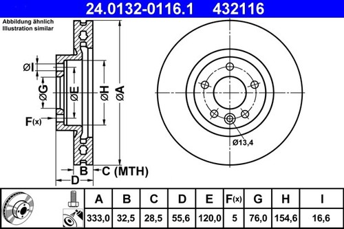 Ate 0132 0116 brake disc - ate,