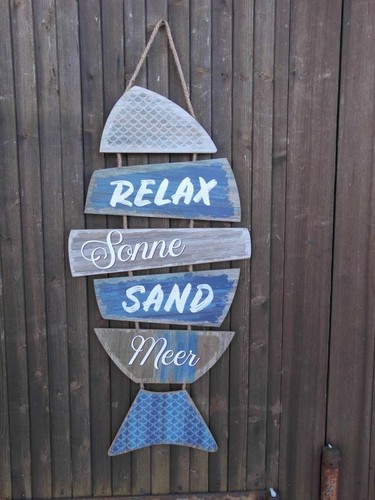Schild fisch sonne sand meer - fisch:,