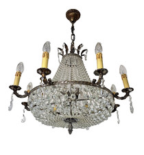 12 flammig  Kristall Korblüster Messing glänzend