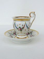 ALTE PORZELLAN TASSE  MIT UNTERTASSE BLUMEN GIRLANDE  BIEDERMEIER  19. Jh. ANTIK