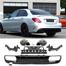 für Mercedes W205 S205 AMG Line Heckdiffusor Auspuffblende SCHWARZ AMG C63 S