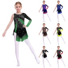 DE Mädchen Netz Patchwork Turnanzug Ballett Tanz Eiskunstlauf Gymnastik Body