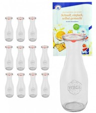 12 Weck Gläser 1L Saftflasche Deckel Gummi Klammer Einmachglas Einweckglas Glas