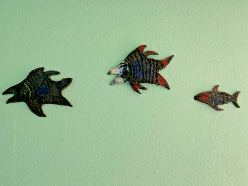 Fische tonfigur wandbild - tonfigur,