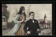 Ansichtskarte Engel wacht über Jungen bei der Konfirmation 