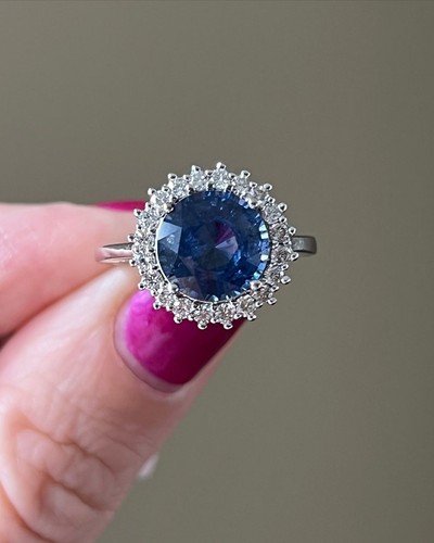 Runder blauer saphir ring - runder,