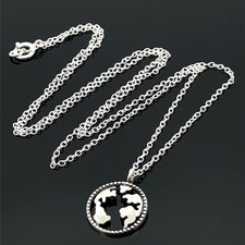 KETTE & WELTKARTE ANHÄNGER  AUS 925/- SILBER OXIDIERT SCHMUCKJAGD