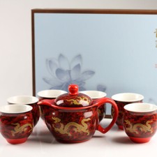 Porzellan-Teeservice rot "Drache" chinesisches Teeservice Porzellan Teezeremonie