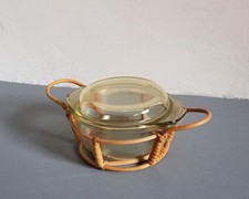 Saale Glas - Backform - Auflaufform - Deckel - Rattan Gestell - Wagenfeld - 50er