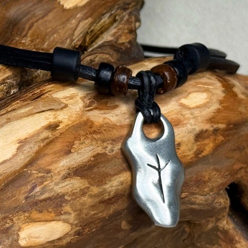 Necklace leather chain algiz - necklace,