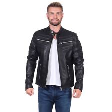 Lederjacke - KOZA Herren Lederjacke Bikerjacke Echtleder Jacke schwarz 