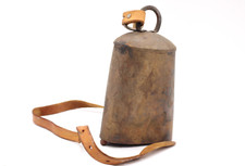Antike Kuhglocke Glocke aus Messing mit Lederriemen Vintage alt H 20 cm