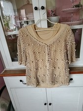 Häkeljacke Lochmuster Beige  Gr. 38 mit Muschelhäkelkanten