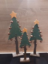 3 Stück Deko Tannenbaum Holz, Dekoration, Christbaum, Weihnachtsbaum, Glöckchen