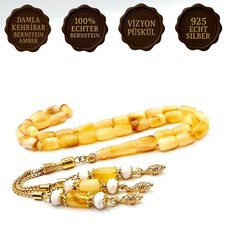 Tesbih Tespih Damla Kehribar Amber Bernstein 15 Gr Vizyon Püskül 925 Echt Silber
