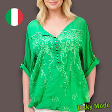 2 TLG Bluse Tunika mit  Top Stickerei Spitze Shirt  Oversized Grün 38 40 42