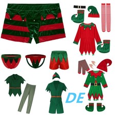 DE Männer Weihnachten Elfenkostüm  Cosplay Kostüm Set Weihnachtsmann Outfit