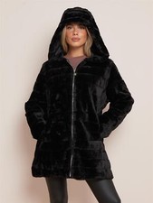 Damen Kunstfell Mantel schwarz