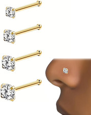 4 Stück 14K Gold 20G Nasenpiercing Chirurgenstahl Nasenpiercing Stecker Zirkonia