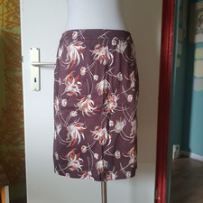 Dunkelroter knielanger Bleistiftrock Baumwolle floral Blumenmuster, Taifun, 40