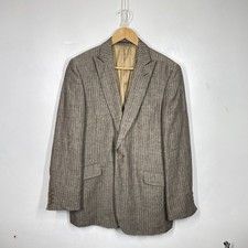 Jaeger Leinen Sakko Blazer Herren 40 S Beige Grau Lila Nadelstreifen Regent Peak