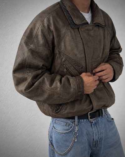 Vintage 90s lederjacke braun - 90s,