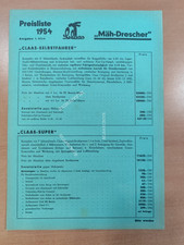 Claas 1954 Price List Combine