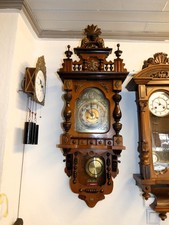 5A254 GUSTAV BECKER  Jugendstil Freischwinger Wanduhr-NUßBAUM-110cm