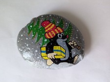 Bemalter Stein, Krtek, Weihnachten, Dekoration, Geschenk