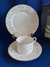 Kaffeeset Tasse Untere Kuchenteller TCM Tchibo weiß goldene Sternen Weihnachten