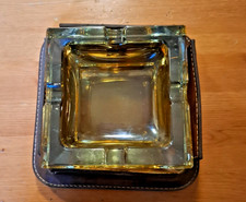Aschenbecher - Bernsteinfarben - Glas - Design  - Leder -  mit 4 Ablagen Vintage