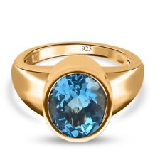 Schweizer Blautopas Solitär-Ring, 925 Silber vergoldet (Größe 21.00) ca. 4,47 ct