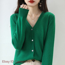 Damen-Strickjacke Kaschmirwolle V-Ausschnitt Langarm gestrickt