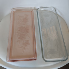 alte rechteckige Kuchenplatte, Kuchenteller, Gebäckteller, Glas, ca. 35 x 15 cm