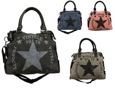 STERN VINTAGE STAMP DAMEN TASCHE STAR FASHION SHOPPER HENKELTASCHE CANVAS STOFF