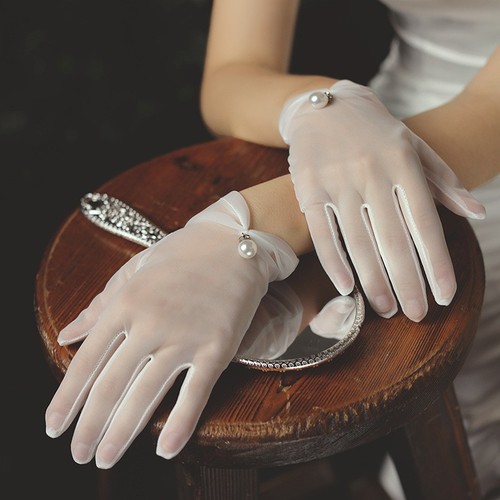 Vintage white tulle gloves one - tulle,