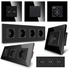 Glas Lichtschalter, Steckdose, Wechselschalter, Dimmer, TV, USB, Türklingel uvm.