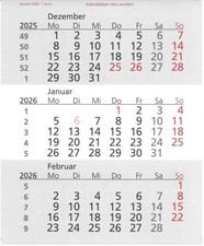 Ersatzkalendarium 2026 - 2027 für 3 Monatskalender / Ersatzblätter Tischkalender