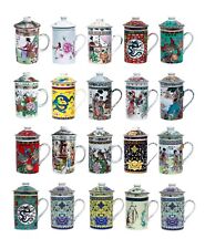 Keramik Teetasse mit Deckel + Sieb für Losen Tee mit Asiatischem Motiv, Tasse