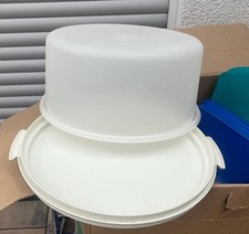 Großer Konditor hohe Tortenhaube transparent, Platte weiß  von Tupperware