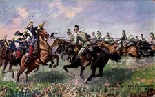 Künstler Ak Moralt, Völkerkrieg 1914 1916, Reiterattacke - 4323716