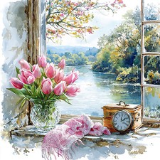 Wandbild Tulpen Fenster