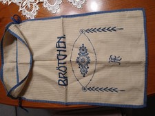 rustikaler Brötchenbeutel aus Leinen ,beige,blau bestickt 25x40 cm