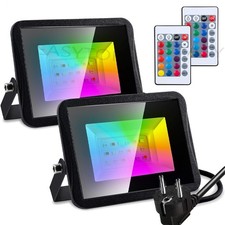 LED Strahler RGB mit Fernbedienung Stecker Fluter Bunt Scheinwerfer Gärten NEU