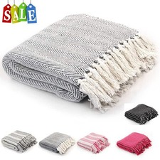 Überwurf Baumwolle Fischgrätmuster Tagesdecke Sofadecke Decke Bettüberwurf Neu