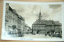 41776 AK Böhmen Böhmische Leipa Marktplatz Autos Menschen Geschäfte Turmuhr